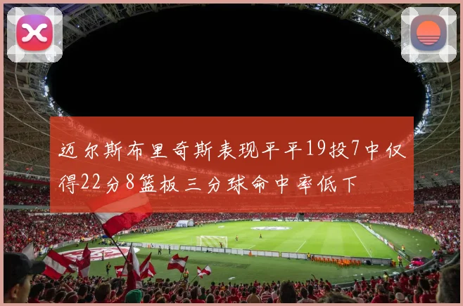 迈尔斯布里奇斯表现平平19投7中仅得22分8篮板三分球命中率低下